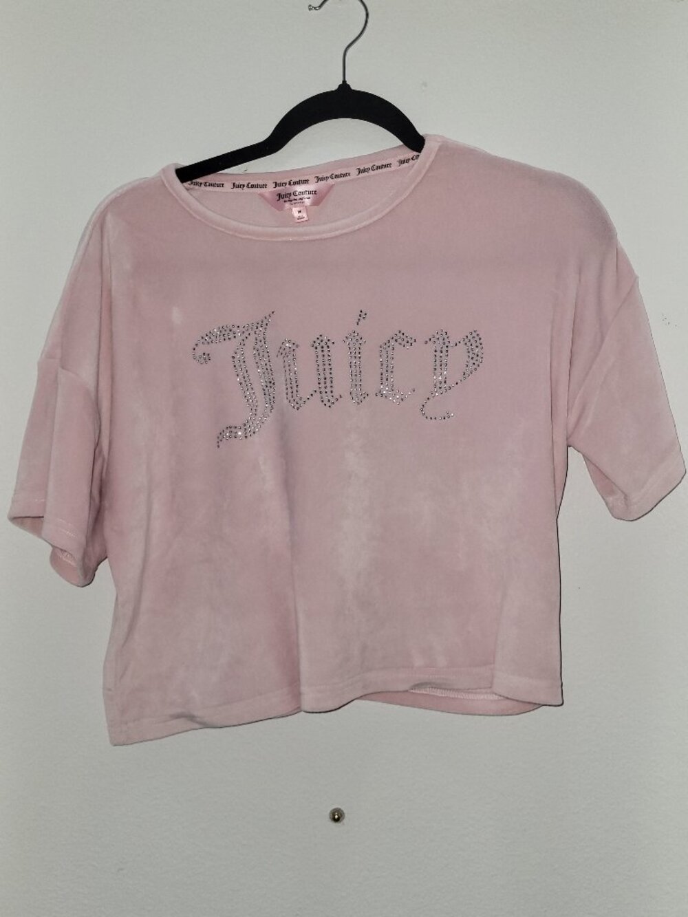 Juicy Couture Velour Sleepwear Top Bling Sz M pink Pastel Crop round neck